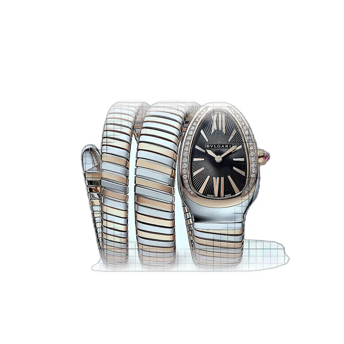 Montre Bulgari Serpenti 102099 Noir Cadran Or rose, acier inoxydable 35 mm