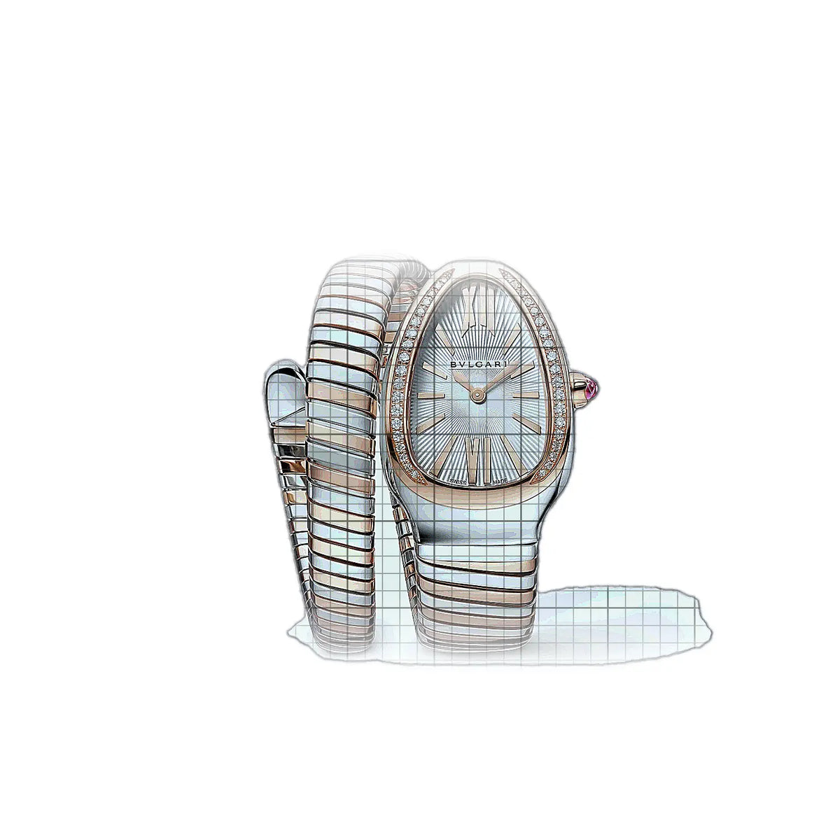Montre Bulgari Serpenti 103822 à cadran argenté Or rose, acier inoxydable, 35 mm