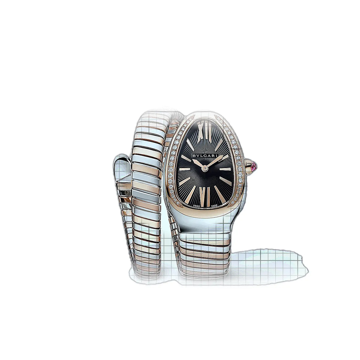 Montre Bulgari Serpenti 103823 Noir Cadran Or rose, acier inoxydable 35 mm
