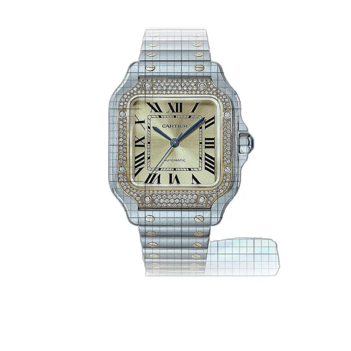 Cartier Santos W3SA0007, goldfarbenes Zifferblatt, Gelbgold, Edelstahl, 42 mm Uhr