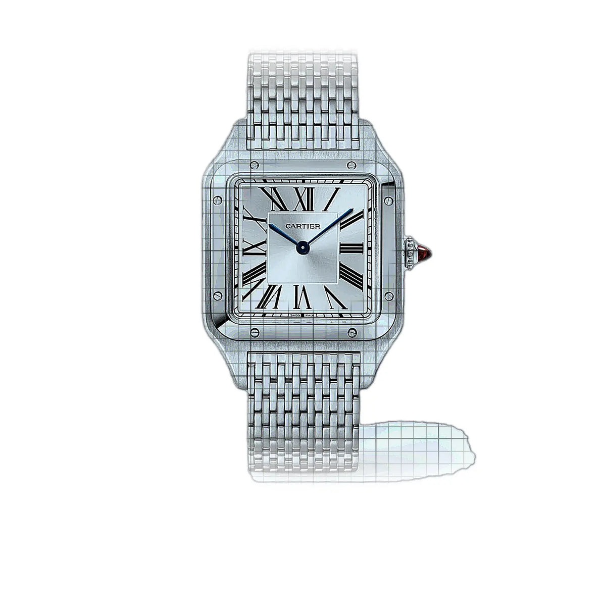 Cartier Santos WGSA0124 horloge met zilveren wijzerplaat en platina kast, 43 mm