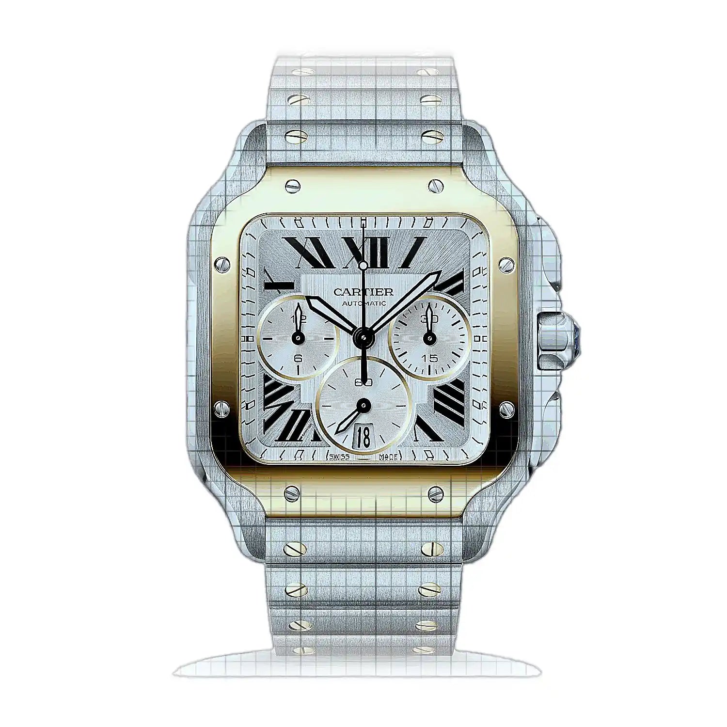 Cartier Santos de Cartier W2SA0035 Silver Dial Stainless steel, yellow gold 47mm Watch