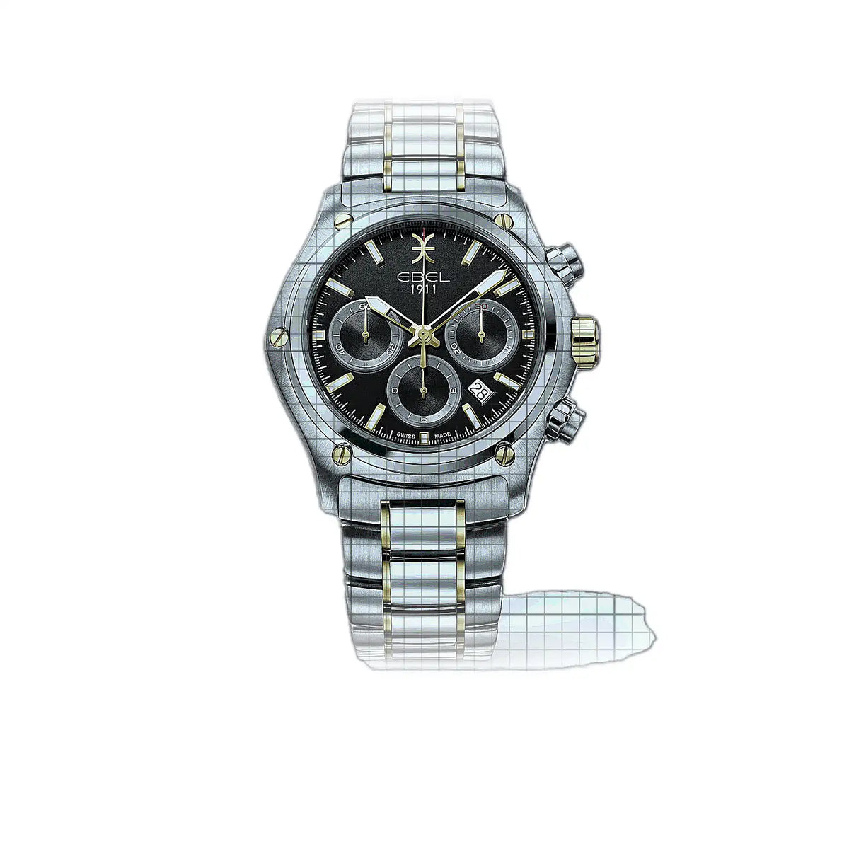 Ebel 1911 1216619 Black Dial Stainless Steel, Yellow gold, PVD coated 44mm Watch