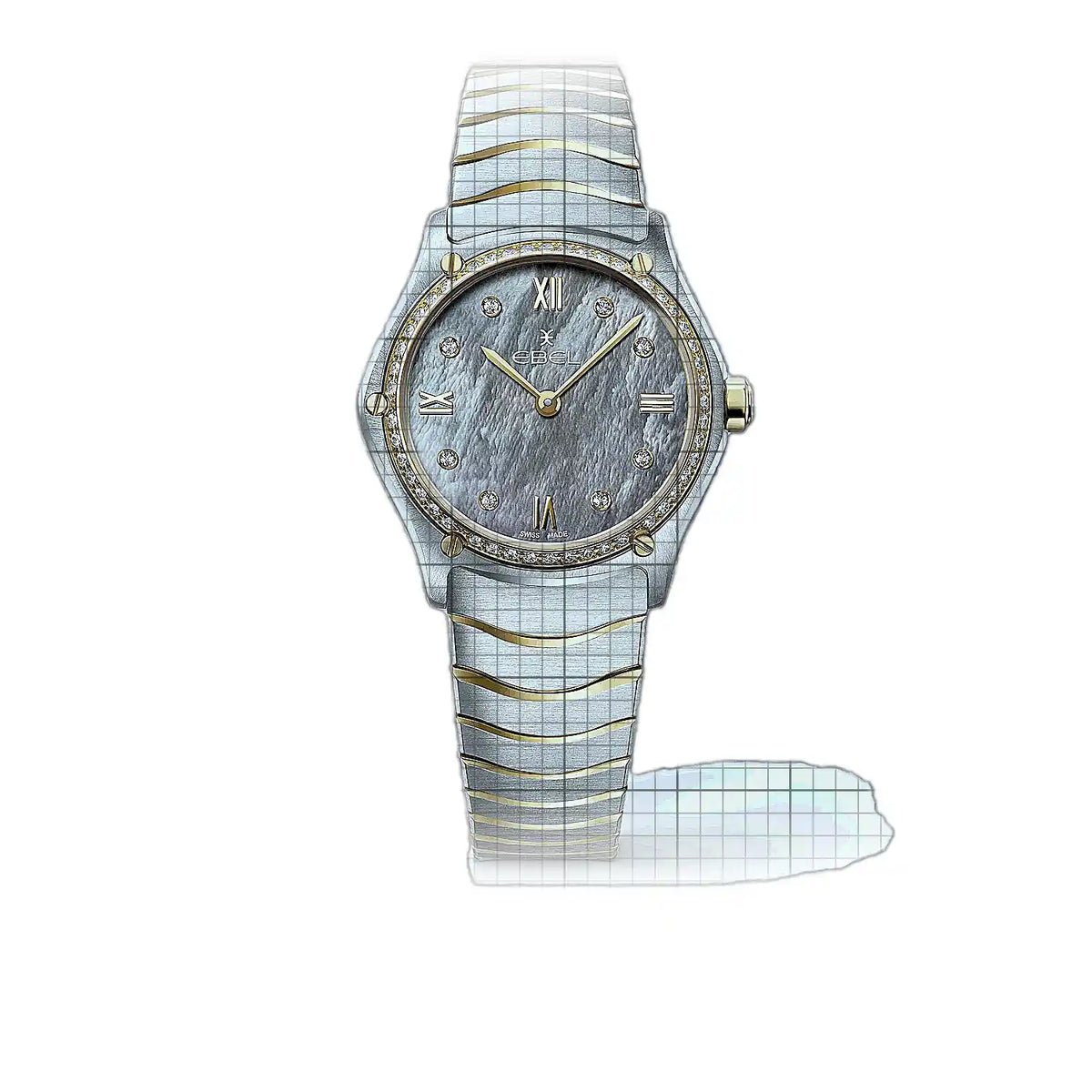 Ebel Sport Classic 1216649 Horloge met witte wijzerplaat, roestvrij staal, geelgoud, PVD-coating, 33 mm