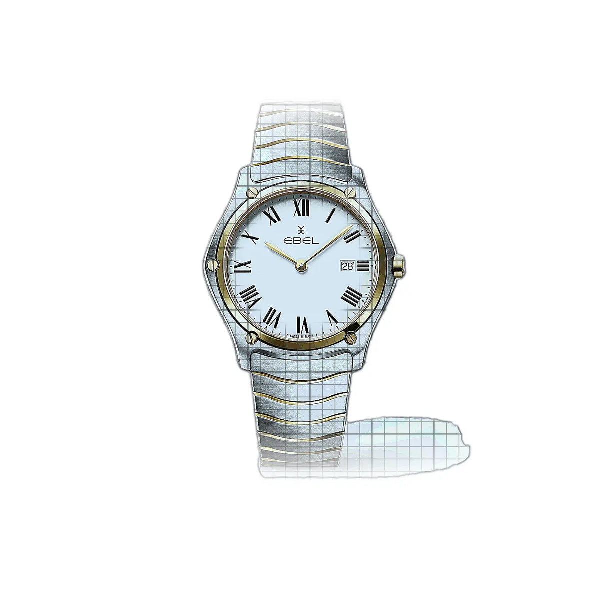 Ebel Sport Classic 1216653 Blanc Cadran en acier inoxydable, Or jaune, revêtement PVD Montre de 37 mm