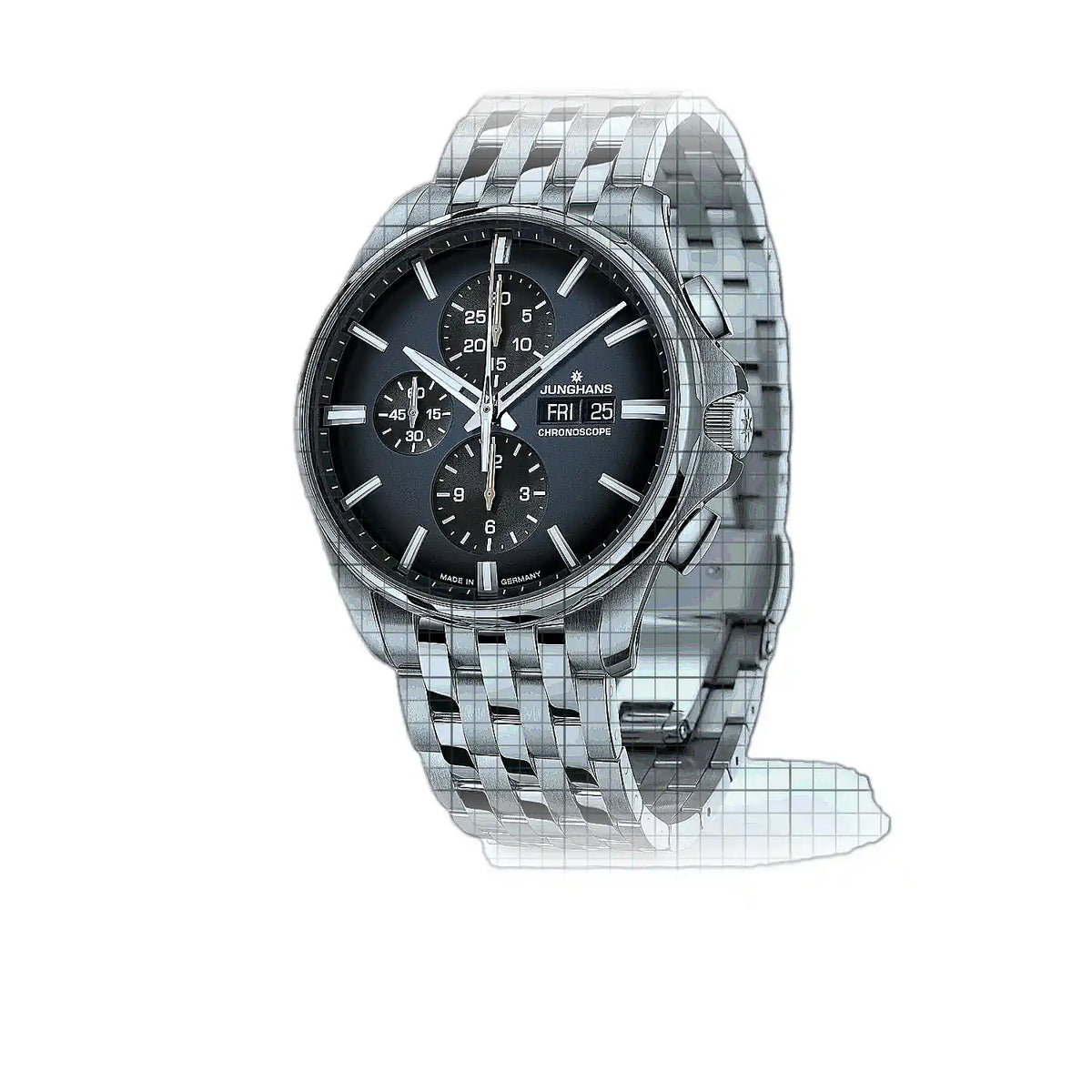 Montre Junghans Meister 027/4228.44, cadran bleu, acier inoxydable, 45 mm
