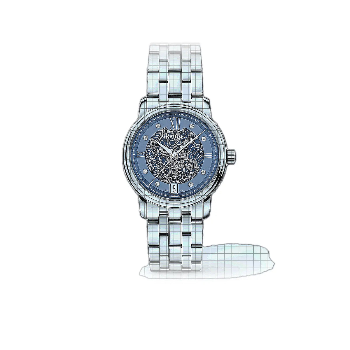 Montre Montblanc Tradition MB131297, cadran bleu, acier inoxydable, 32 mm