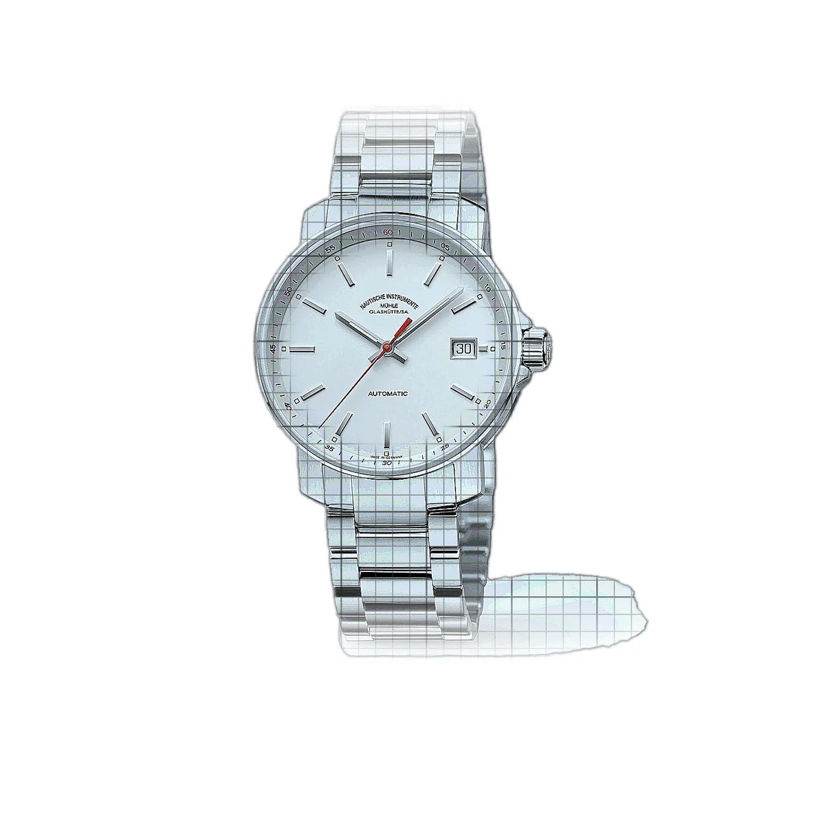 Mühle Glashütte 29er M1-25-21-200-MB Blanc Montre à cadran en acier inoxydable, 37 mm