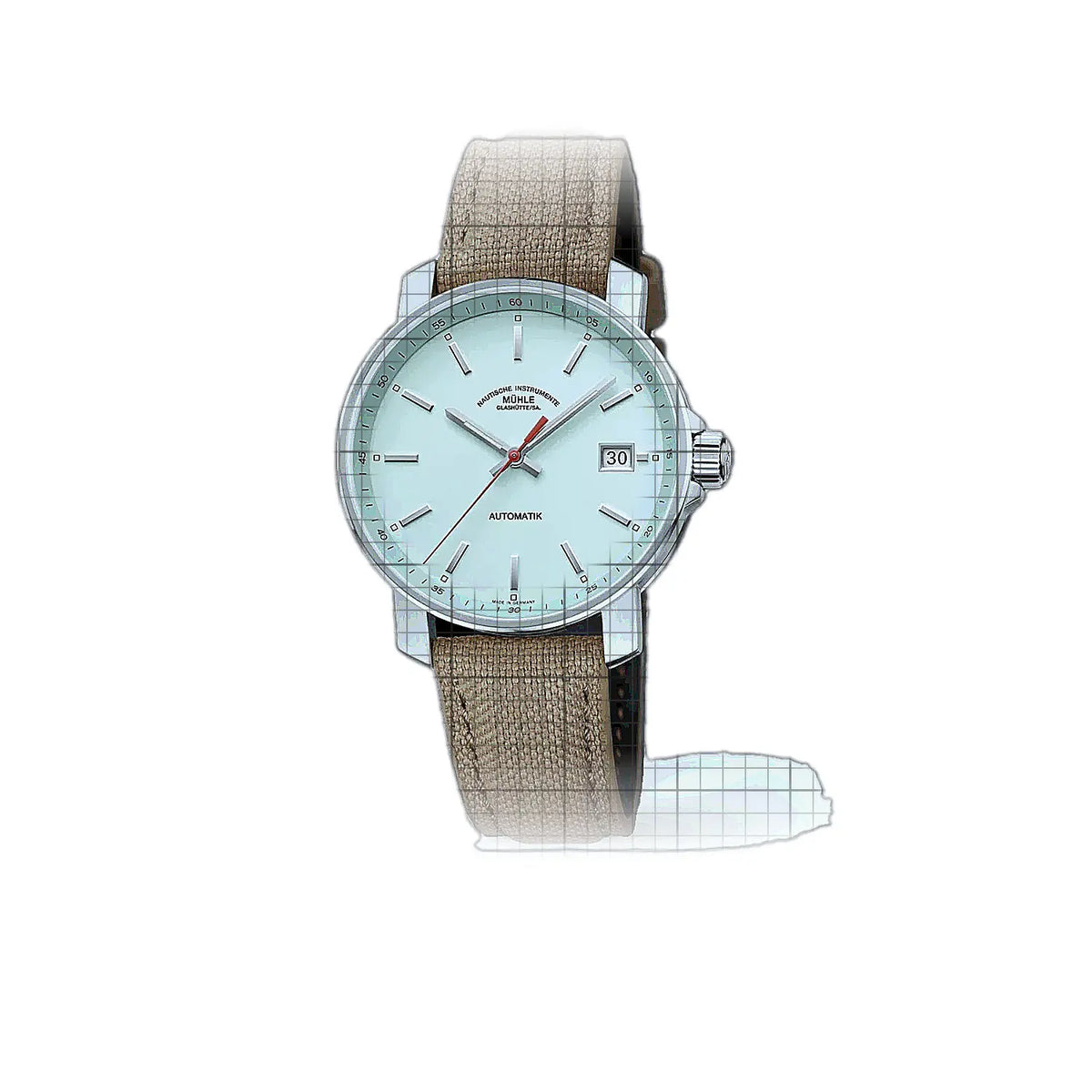 Montre Mühle Glashütte 29er M1-25-29-200-CB, cadran bleu, acier inoxydable, 37 mm