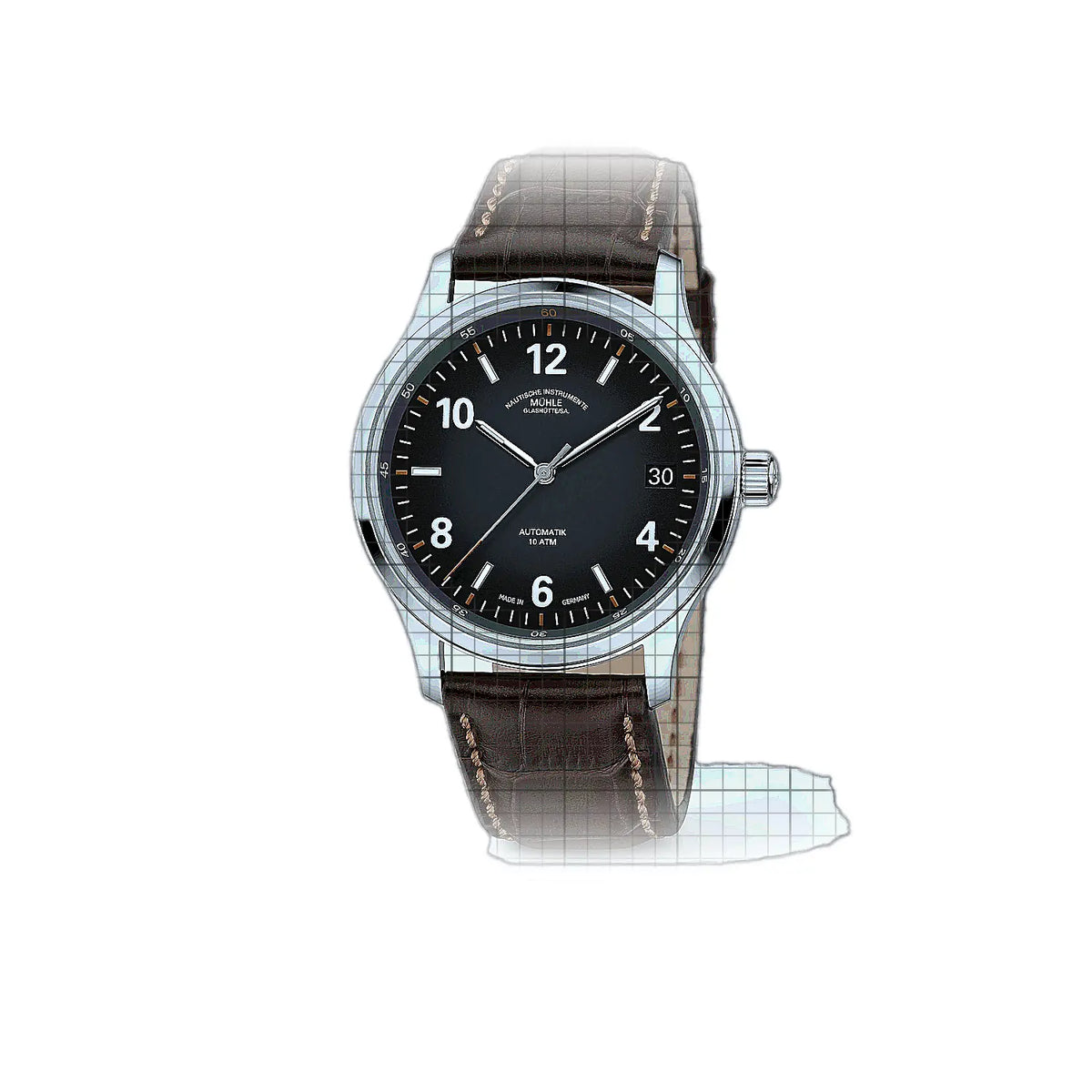 Mühle Glashütte Lunova M1-43-16-500-LB Noir Montre à cadran en acier inoxydable, 42 mm