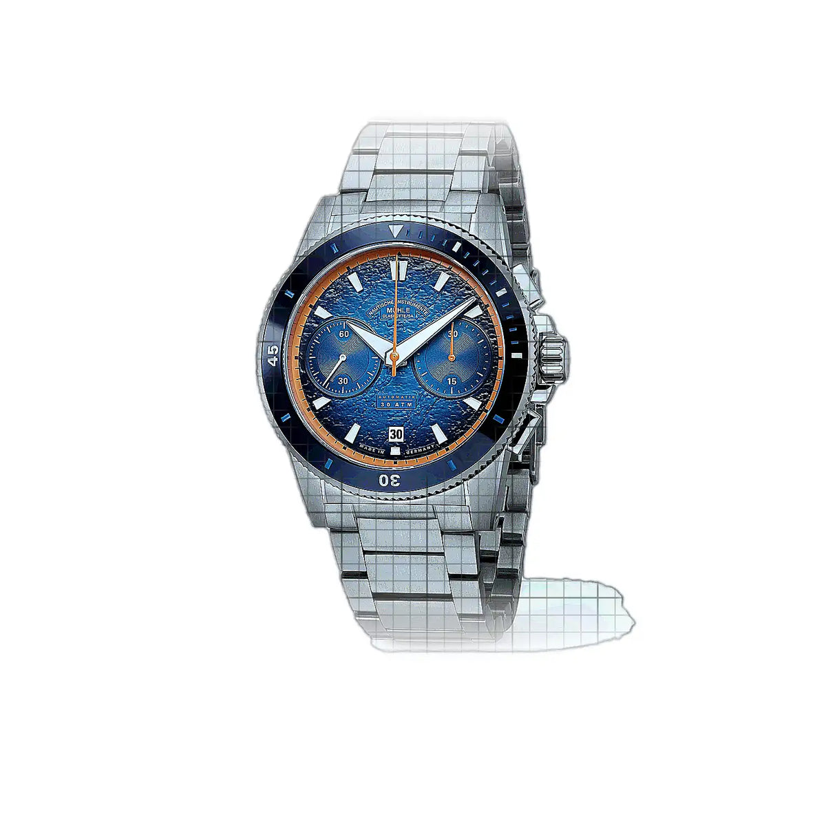 Mühle Glashütte Mühle-Glashütte Neuheiten M1-52-02-200-MB Blaues Zifferblatt Edelstahl 43 mm Uhr