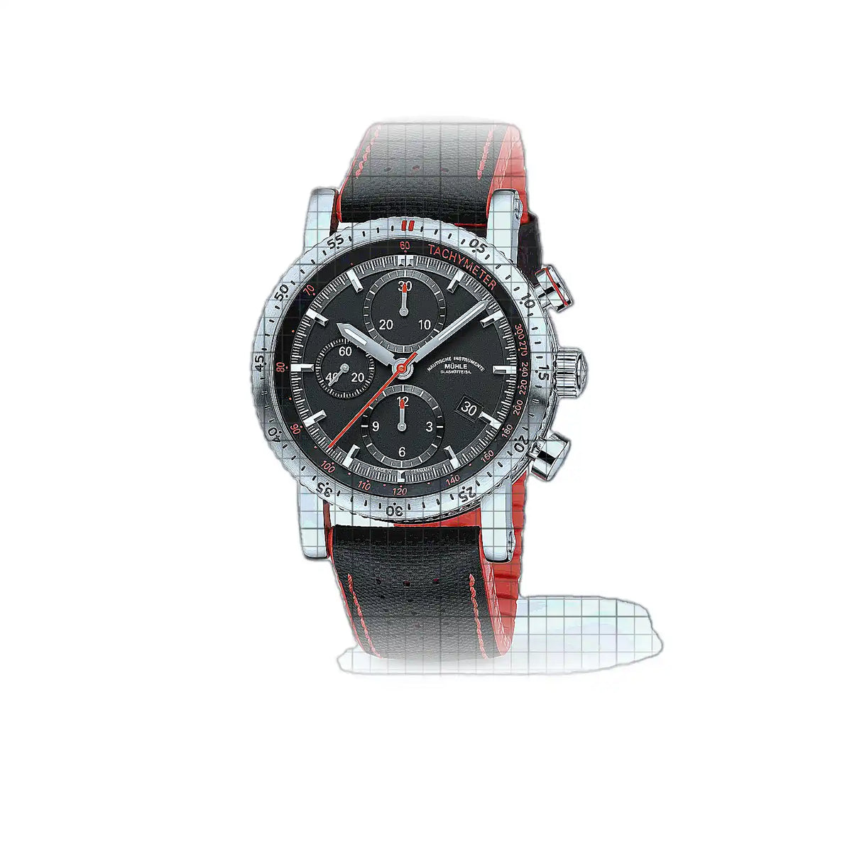 Mühle Glashütte Teutonia M1-29-63-200-LK Noir Montre à cadran en acier inoxydable, 43 mm