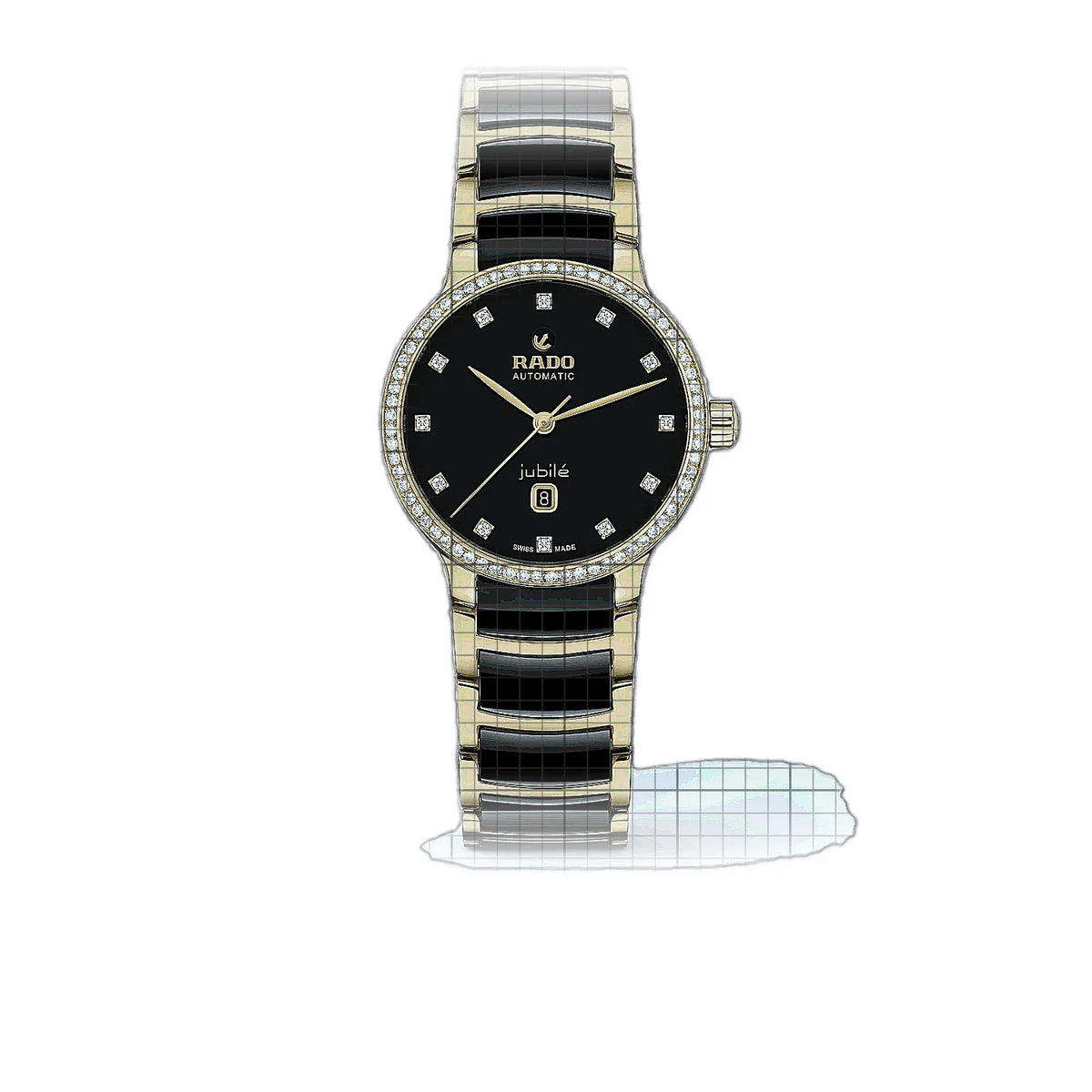 Rado Centrix R30227702 Horloge met zwarte wijzerplaat, roestvrij staal, geelgoud, PVD-coating, 31 mm