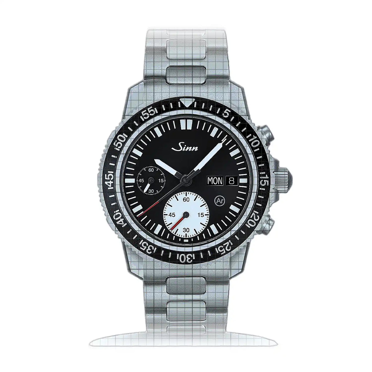 Sinn 613 613.012HM Horloge met zwarte wijzerplaat, roestvrij staal, 41 mm