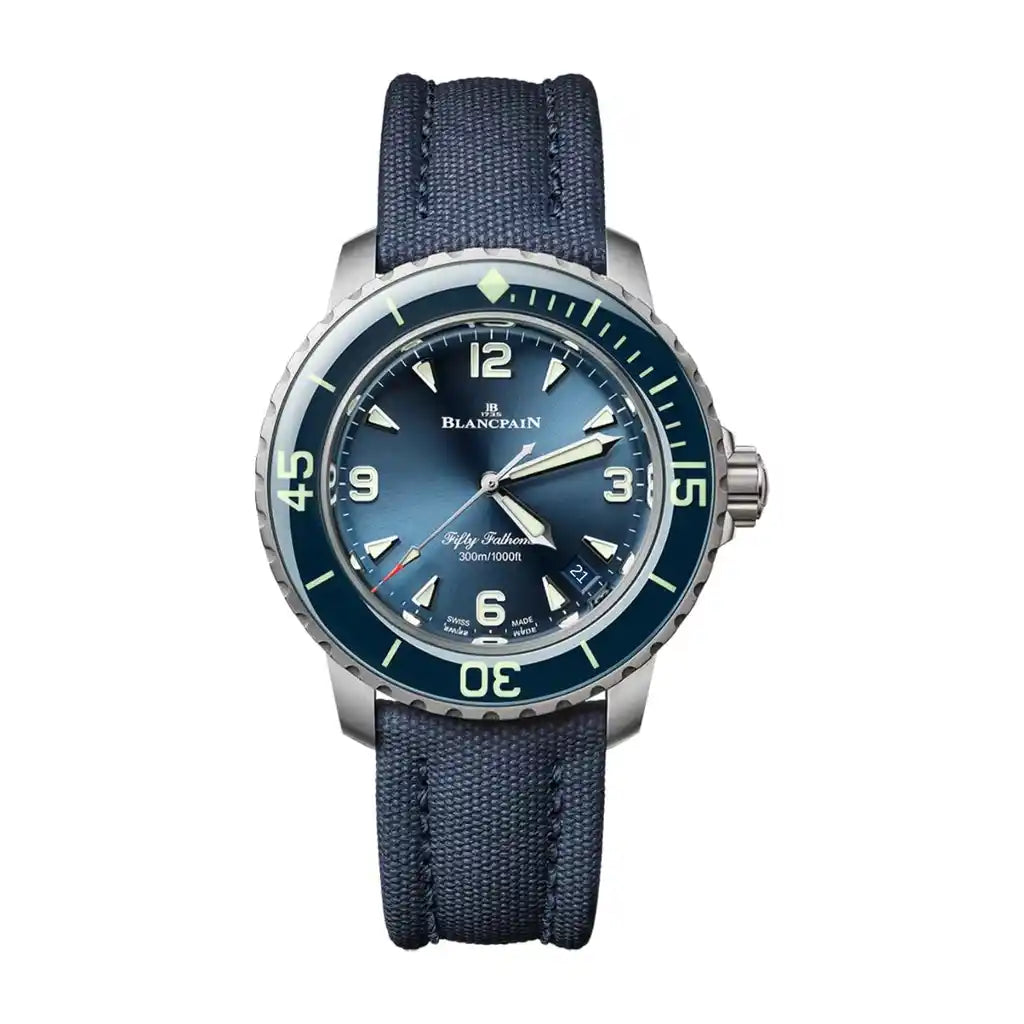 Blancpain Fifty Fathoms 5007 12B40 O52B Blue Dial Titanium 38mm Watch