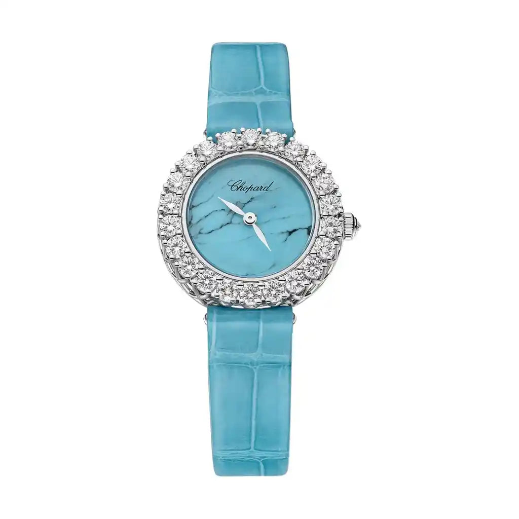 Chopard L'Heure Du Diamant 13A178-1315 Horloge met blauwe wijzerplaat, witgoud, 26 mm