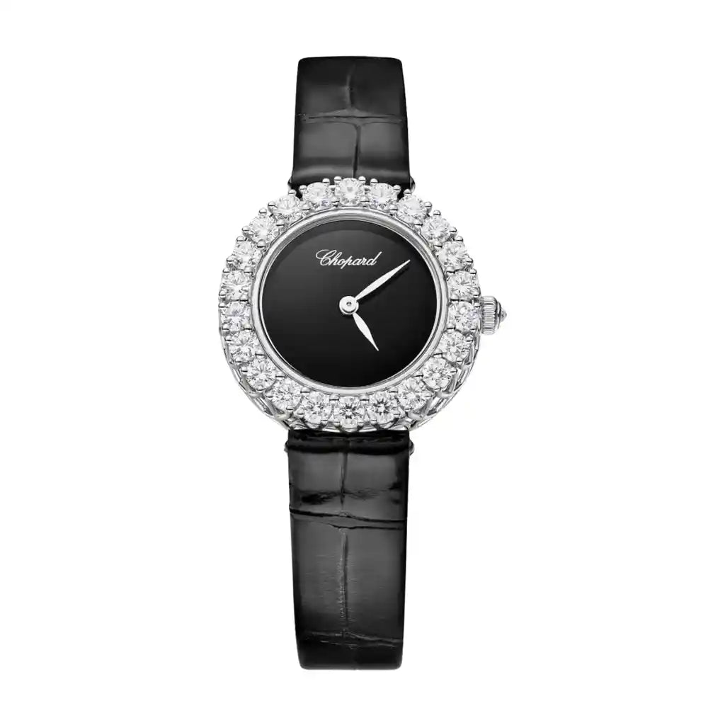 Chopard L'Heure Du Diamant 13A178-1318 Horloge met zwarte wijzerplaat, witgoud, 26 mm