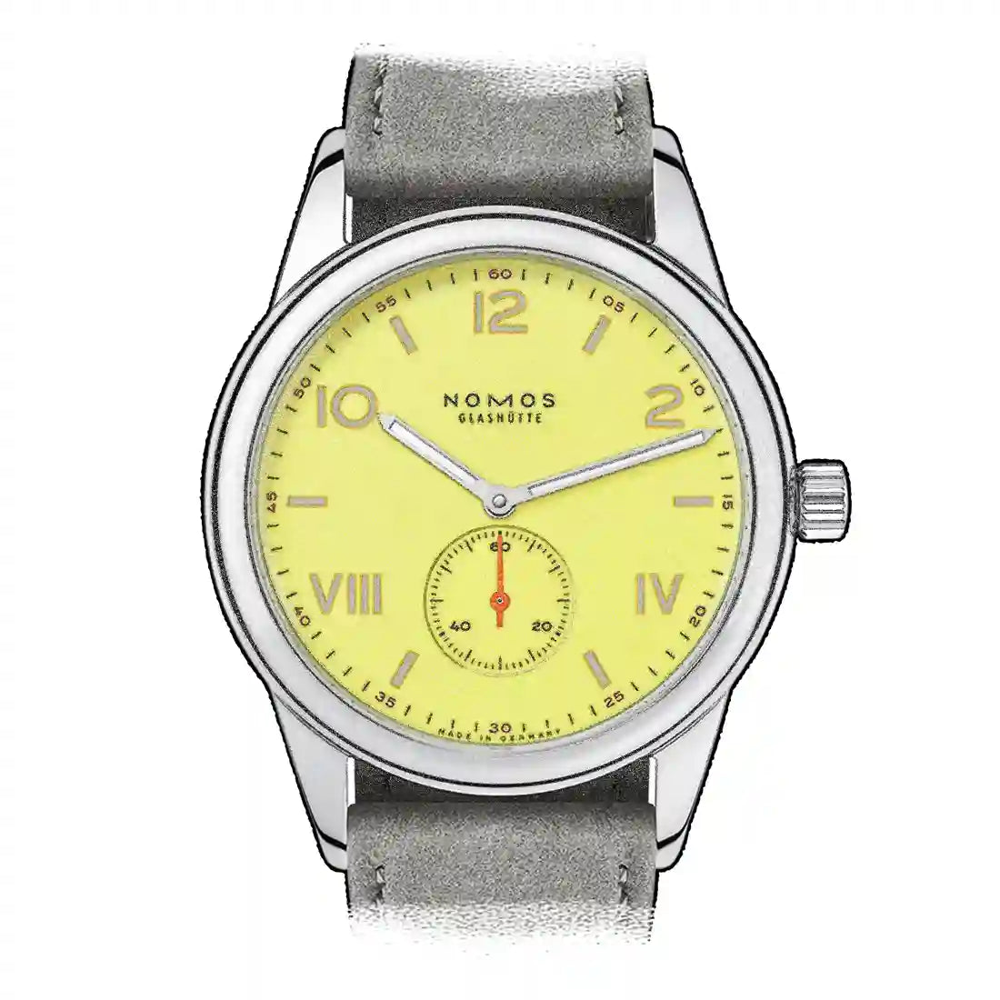 Nomos Glashütte Club met handopwinding, geel, 38 mm