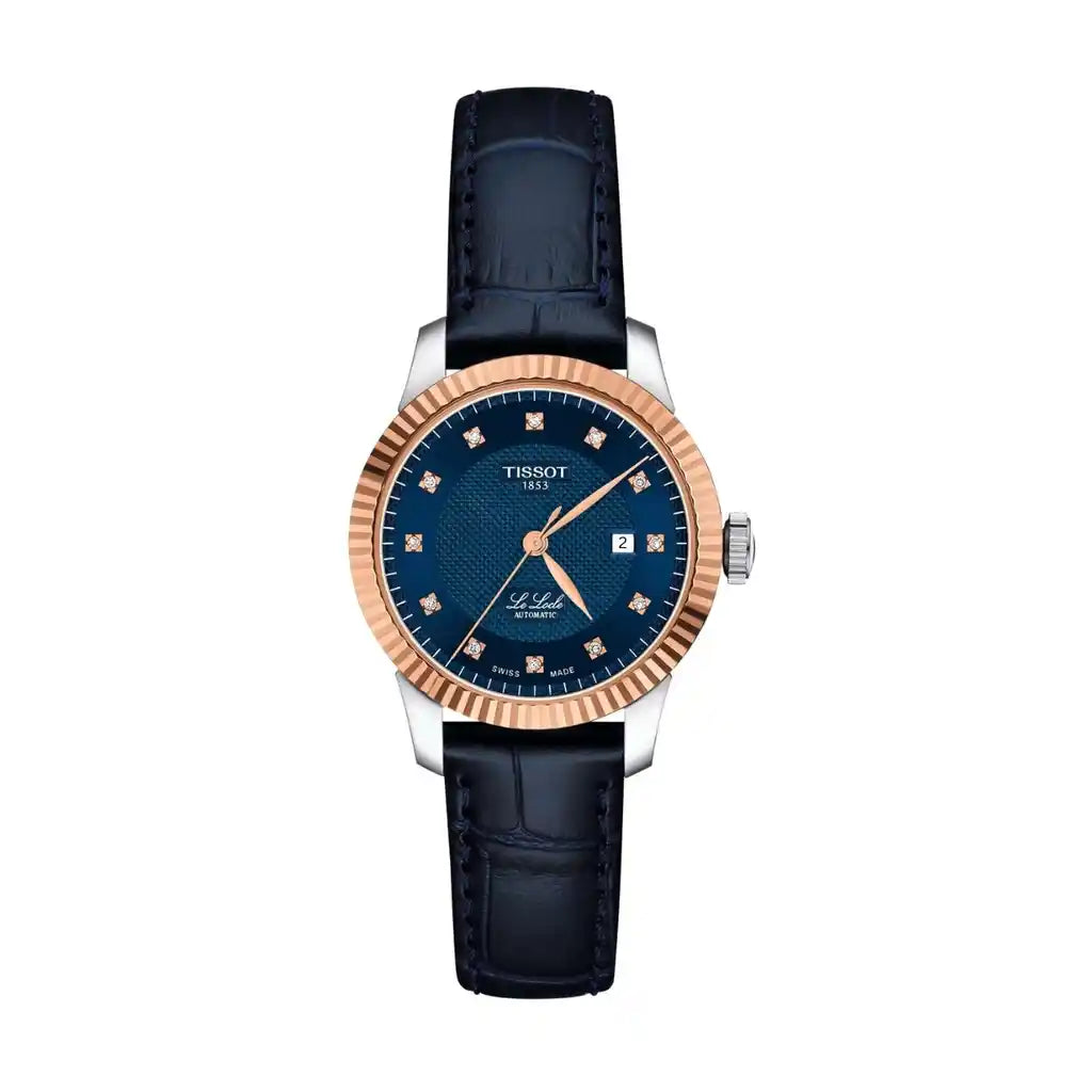Montre Tissot Le Locle T932.207.46.046.00, cadran bleu, acier inoxydable, Or rose, revêtement PVD, 29 mm