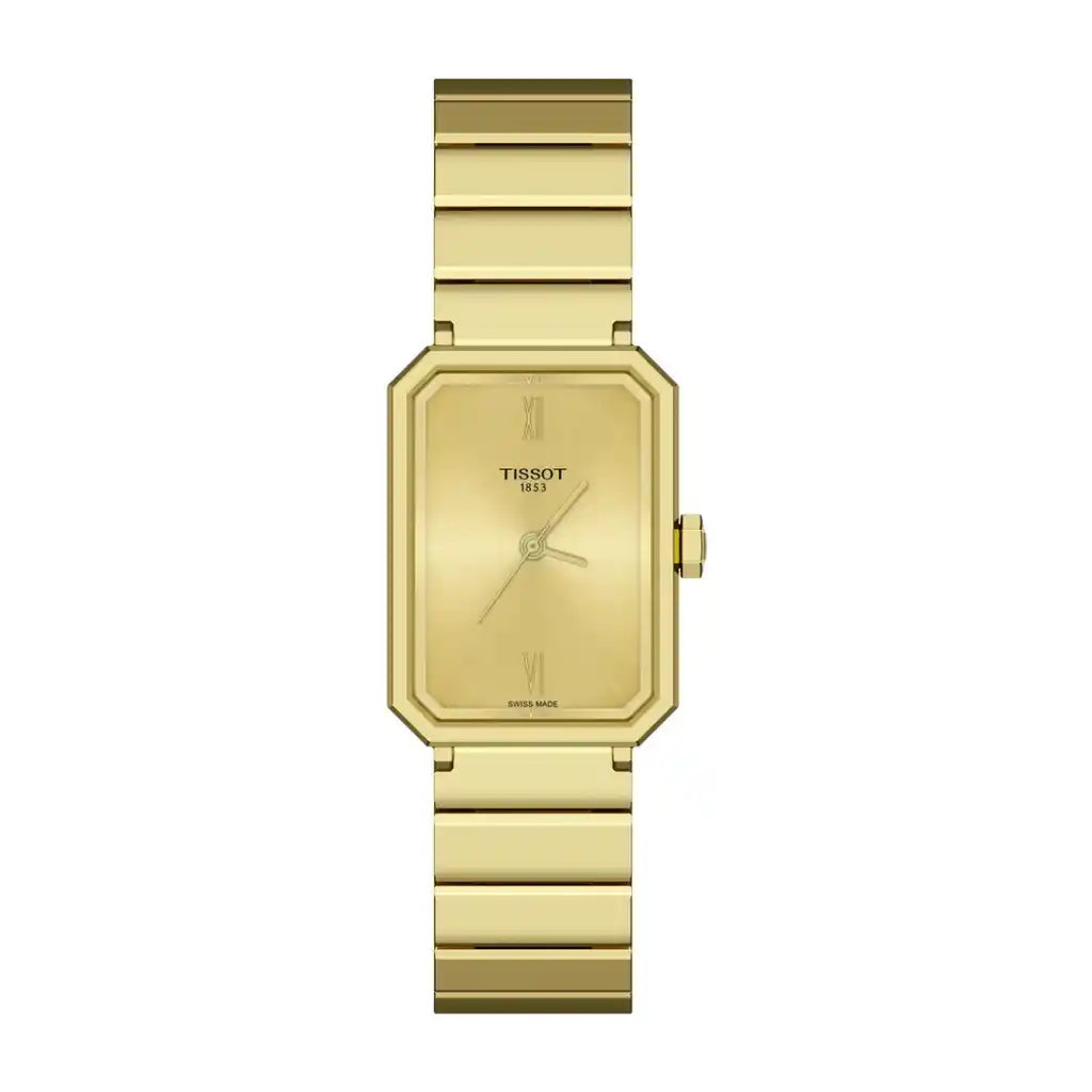 Tissot SRV T160.110.33.023.00 Uhr mit goldenem Zifferblatt, Edelstahl, Gelbgold, PVD-beschichtet