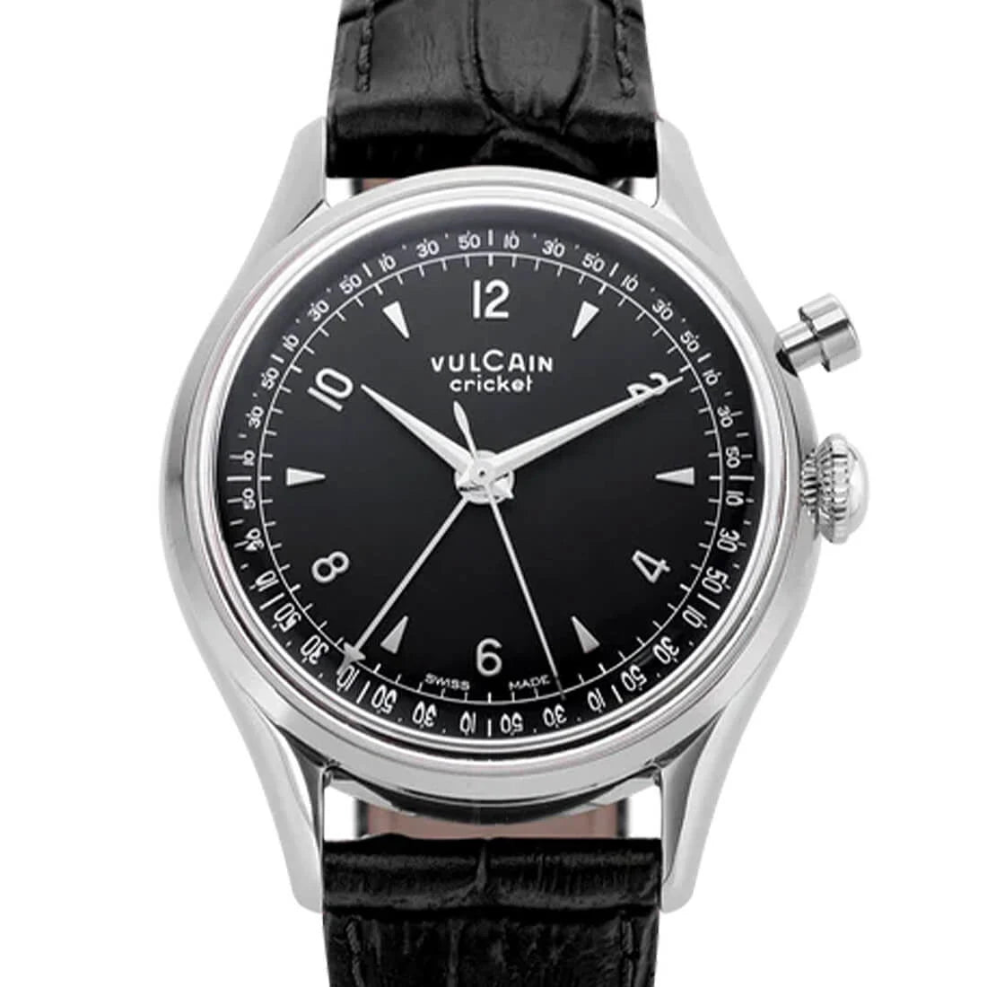 Vulcain Cricket met handopwinding, zwart, 39 mm