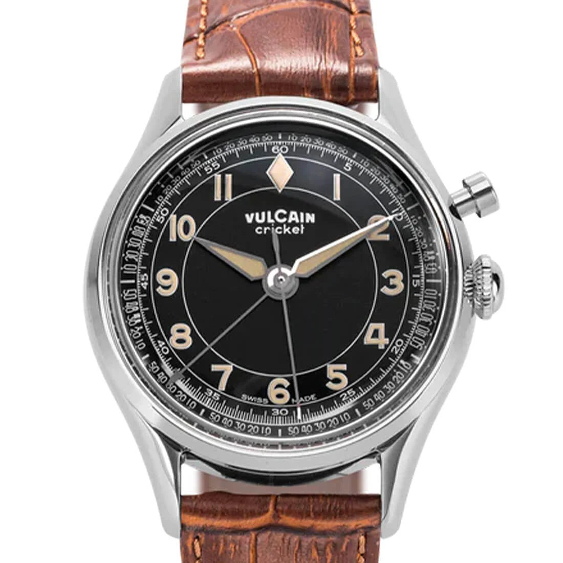 Vulcain Cricket met handopwinding, zwart, 39 mm