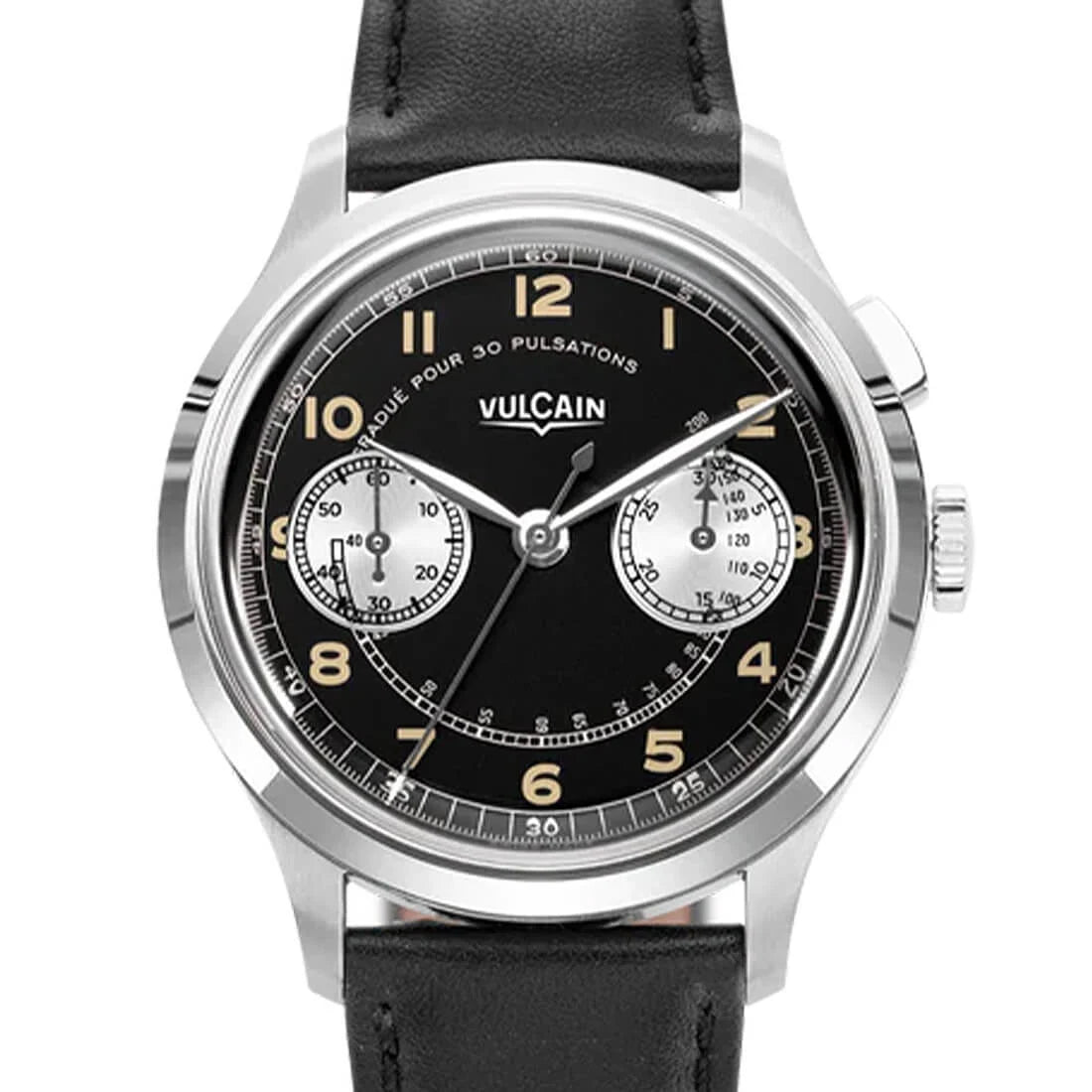 Vulcain Monopusher met handopwinding, zwart/wit, 39 mm