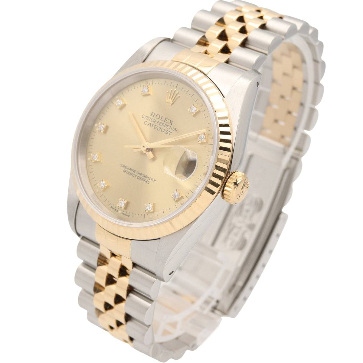 Rolex Datejust 10P Diamond 16233G Champagne, Gold Dial 36mm Watch