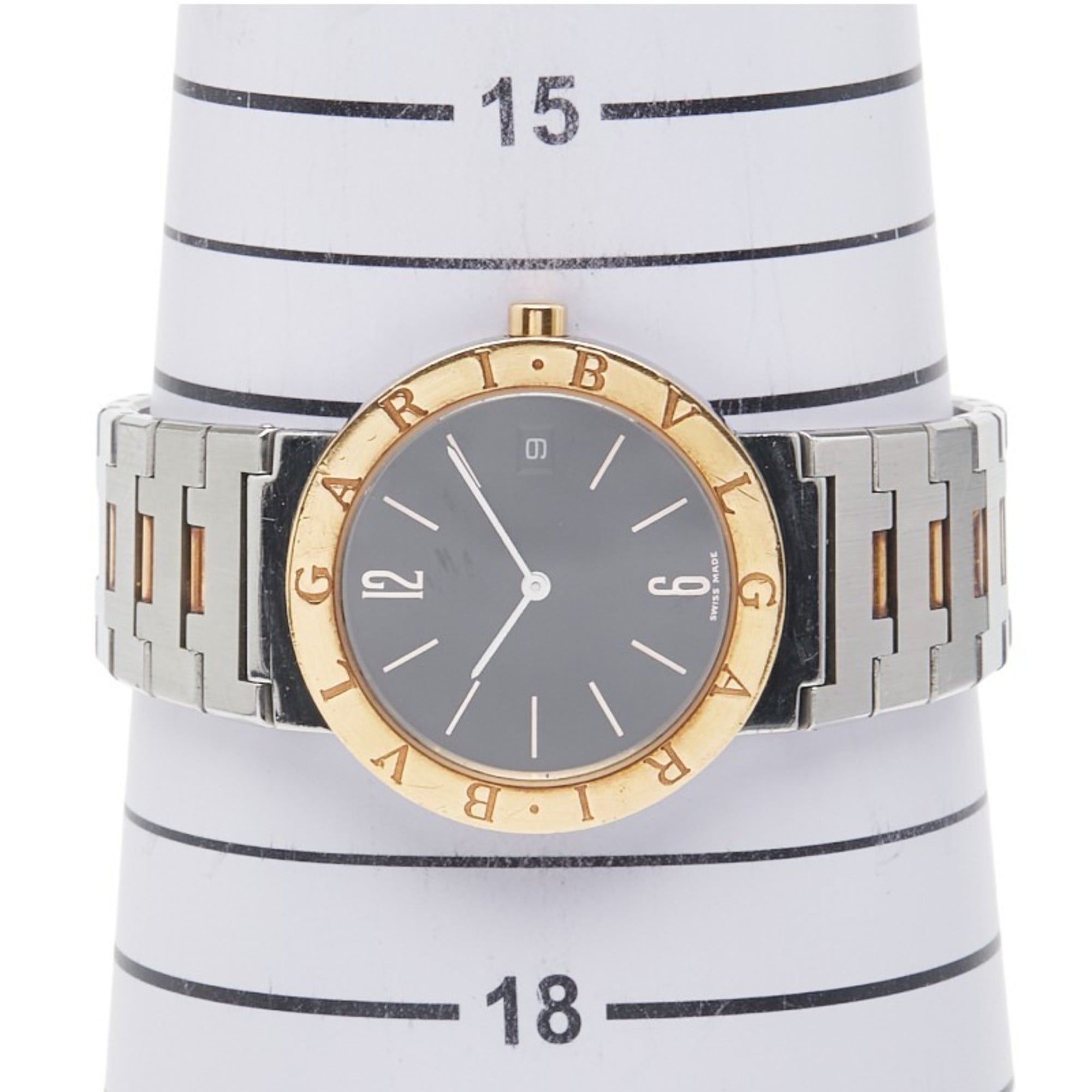 BVLGARI herenhorloge BB33SGD, kwarts, zwarte wijzerplaat, roestvrij staal en geelgoud, tweekleurig