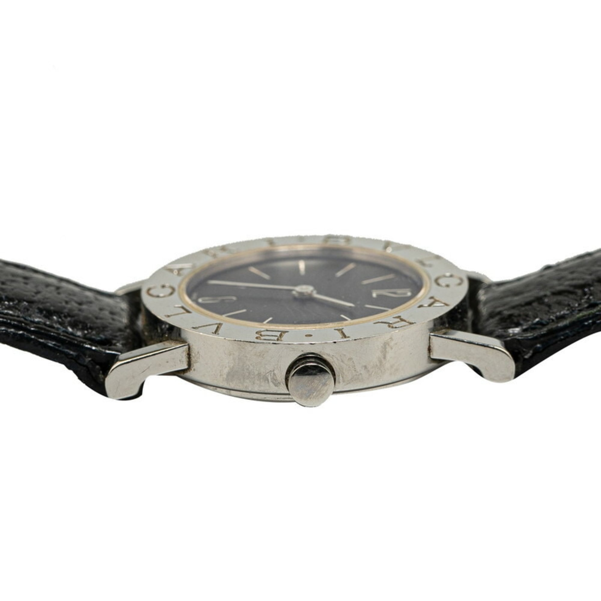 BVLGARI Uhr BB26SL Quarz Schwarz Zifferblatt, Edelstahl, Lederarmband, Damenuhr