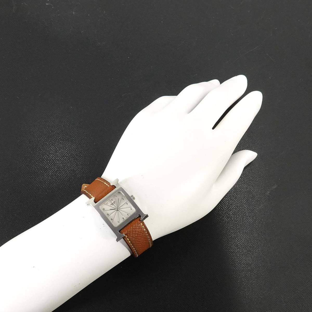 Hermes H-horloge met zilveren wijzerplaat, 21 mm