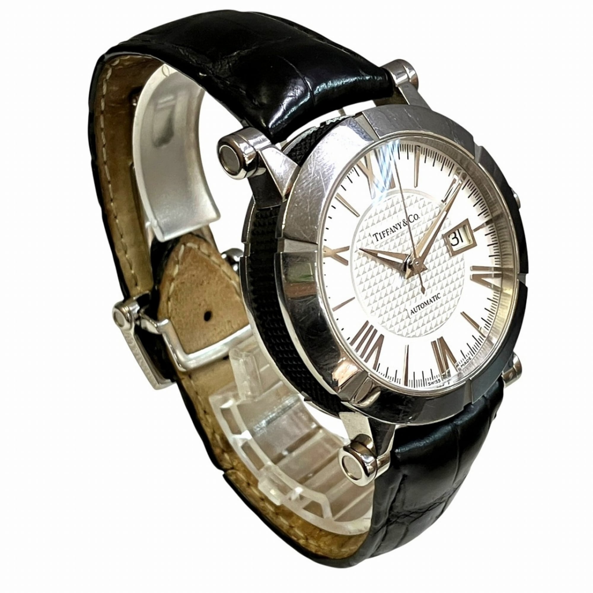 Tiffany & Co. Atlas watch, total weight 107.1g, stainless steel, genuine leather strap, automatic movement, silver dial, Z1000.70.12A10A71A
