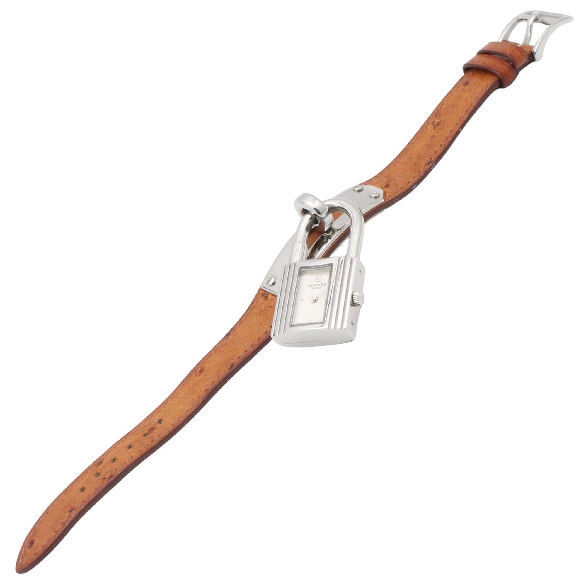Hermes Kelly Stainless Steel Leather Strap Wo Silver Tone KE1.210