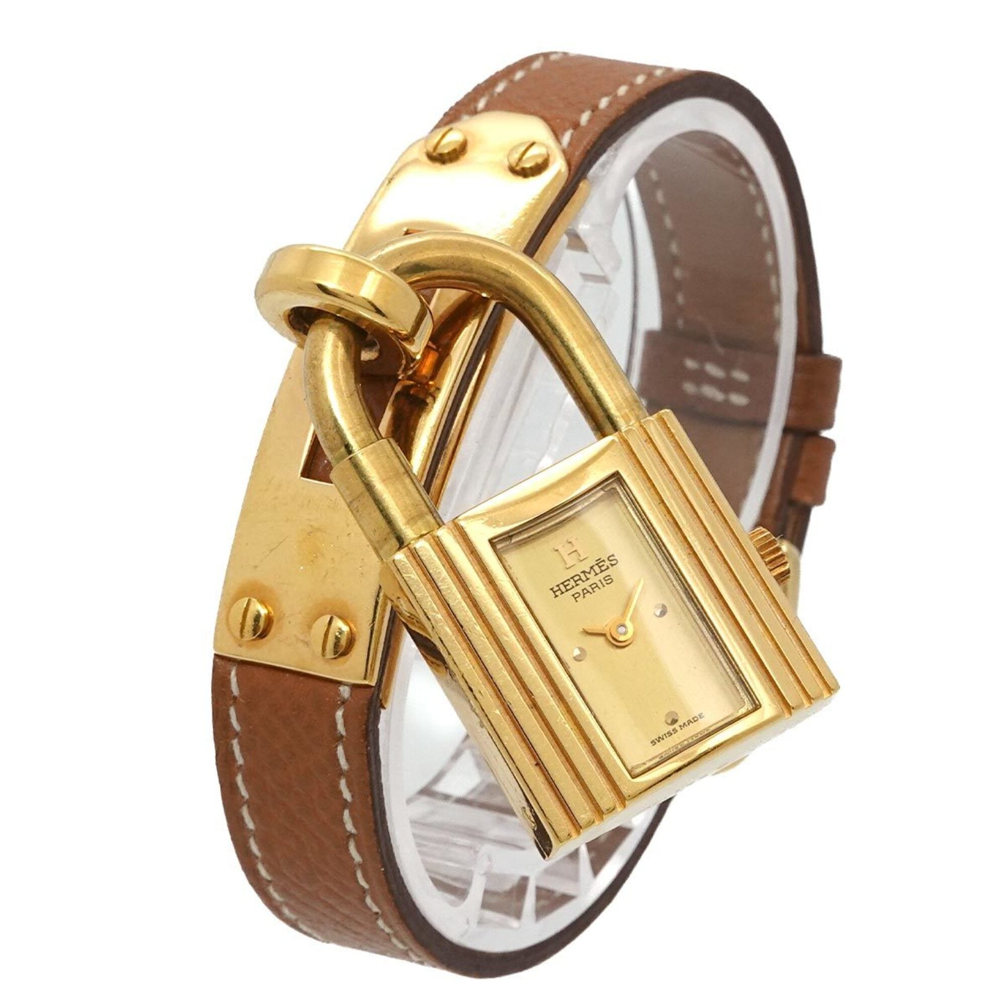 Hermes Kelly Watch, Ladies' Gold and Brown Quartz Watch with Padlock