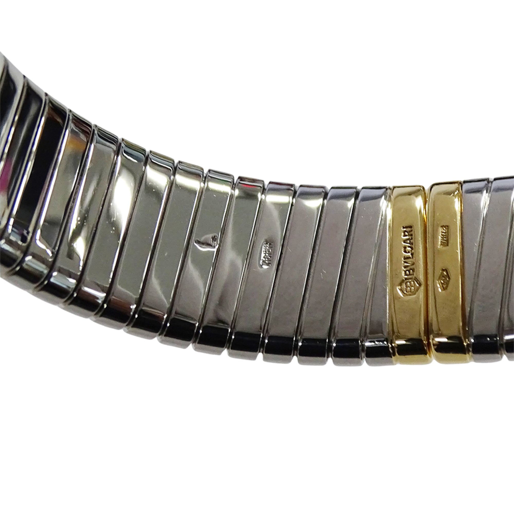 Bulgari BVLGARI Wo Brand: Tubogas 12-Diamond Quartz Movement 750YG (Yellow Gold) and 18K Stainless Steel (SS) Size L Bangle Round. (BB232T)