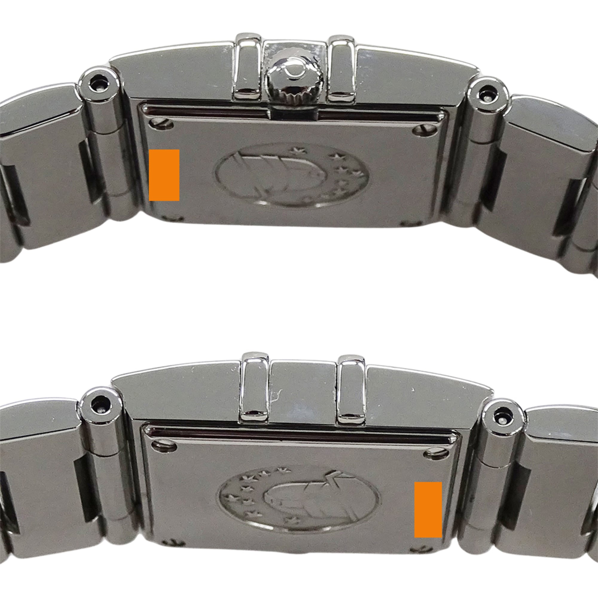 Omega Constellation Carre Quadra 1528.46 dameshorloge, merknaam, diamant, kwarts uurwerk, roestvrij staal (SS), zilver, zwart, vierkante kast