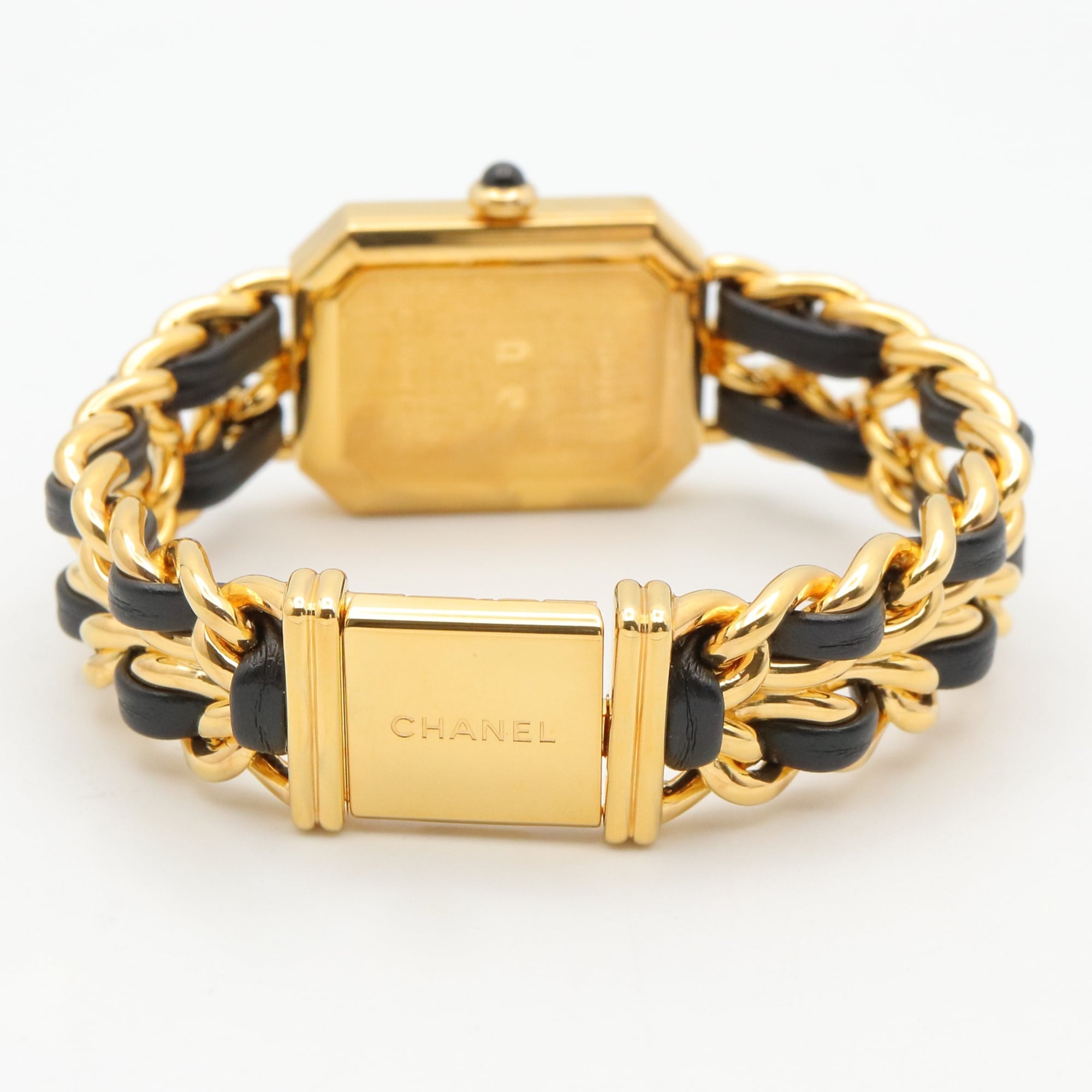 Montre Chanel CHANEL Première S, plaquée or (GP), bracelet en cuir, pour femme, Noir, H0001
