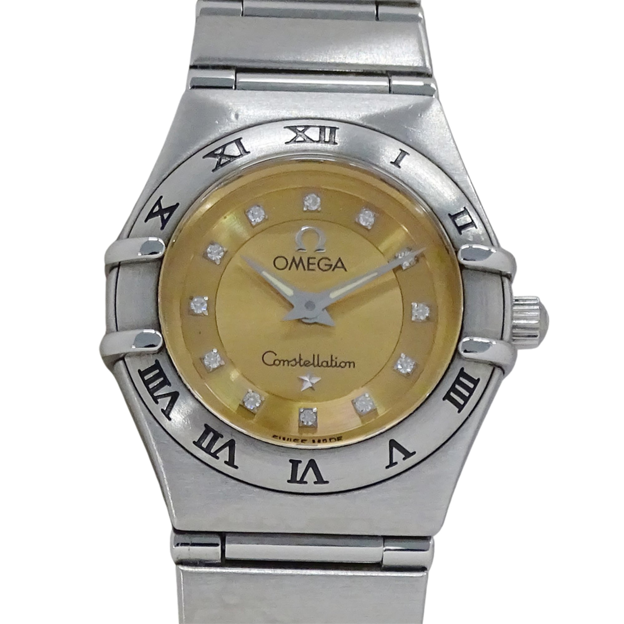 Omega OMEGA 1564.65 Constellation Cindy Crawford Women's Watch, Brand Name, 12P Diamonds, Quartz Movement, Stainless Steel (SS), Silver, Orange
