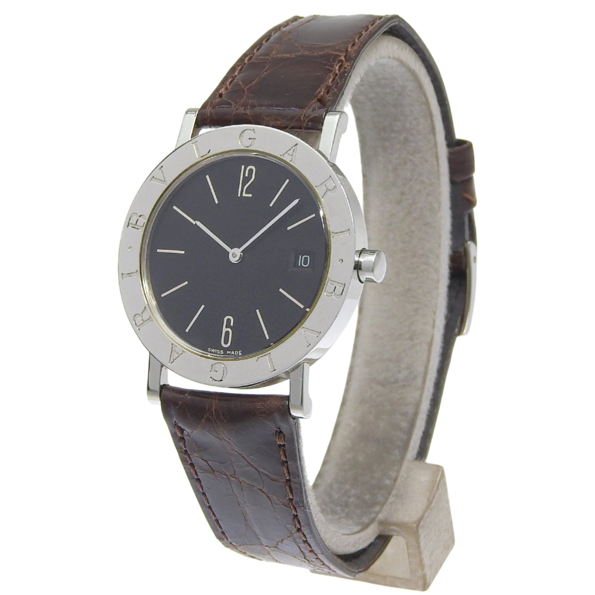 BVLGARI Watch BB33SLD Stainless Steel x Leather Quartz Analog Black Dial Bvlgari Unisex