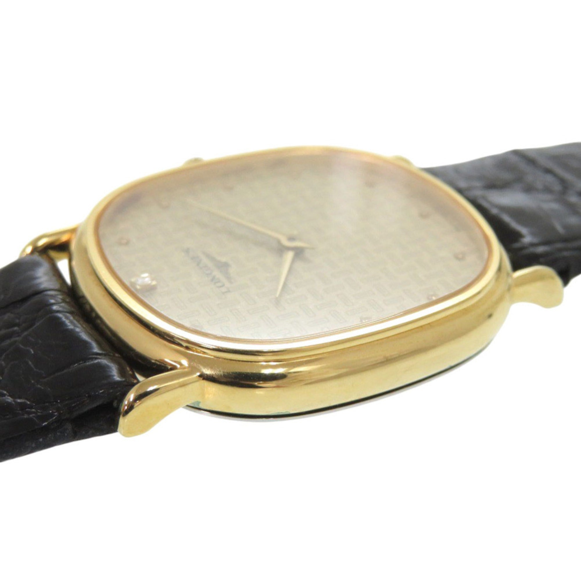 Longines 0037 in nieuwstaat, met één diamant, handopwinding, roestvrij staal, leer, goud en zwart.