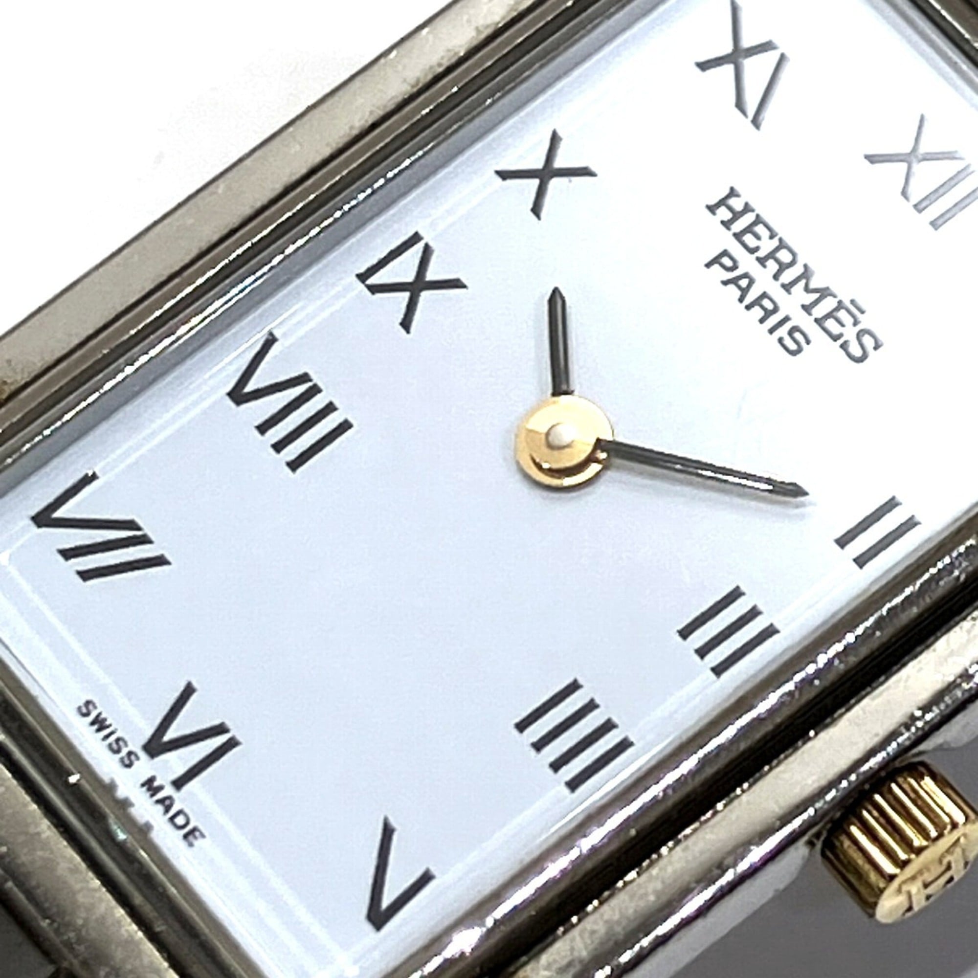 Hermes Croisière NB watch, total weight 43g, stainless steel, quartz movement, white dial, CR1.220 battery.