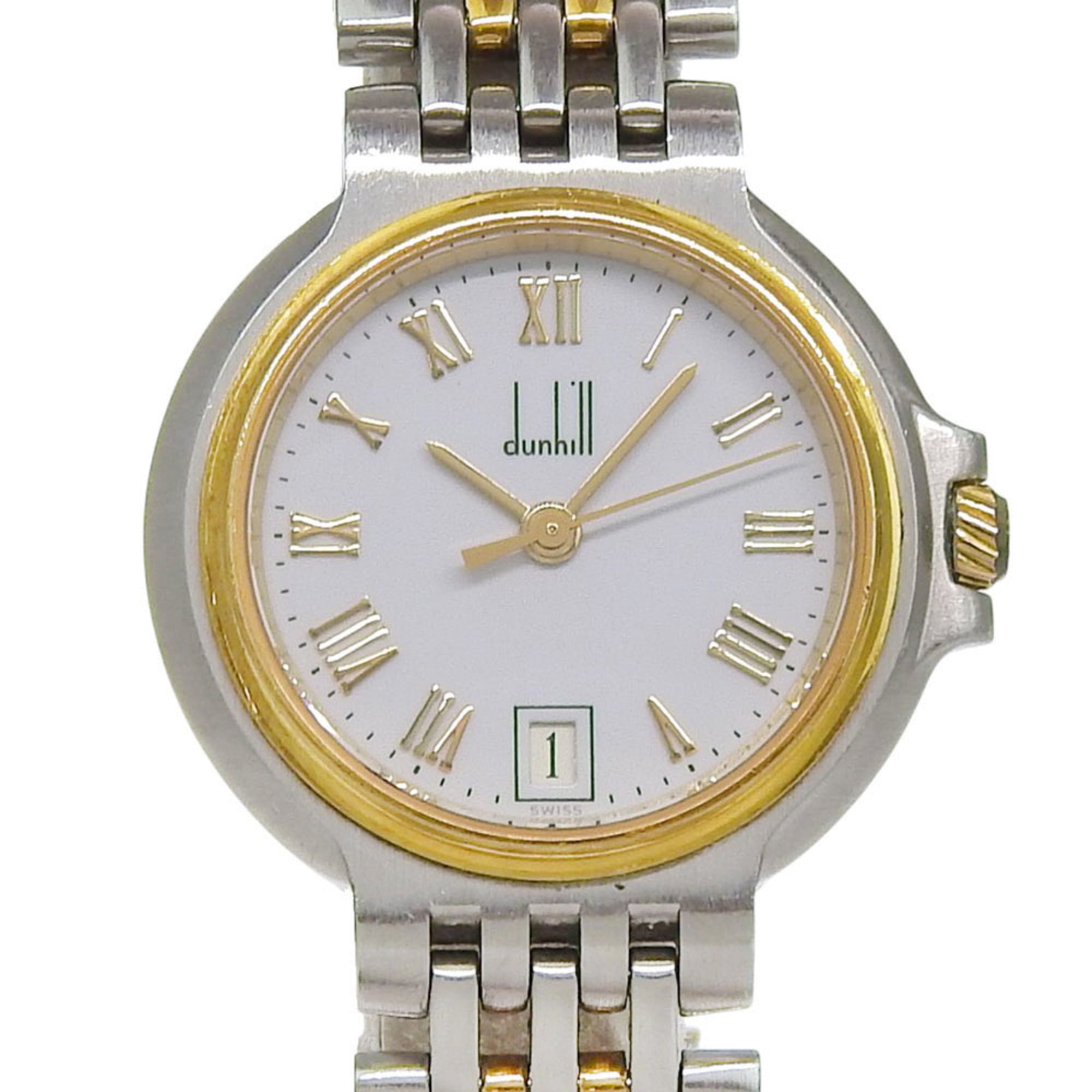 Dunhill Elite Date White Dial 18K Yellow Gold Stainless Steel 40.7g Quartz Battery Approx. 27mm Women's Watch