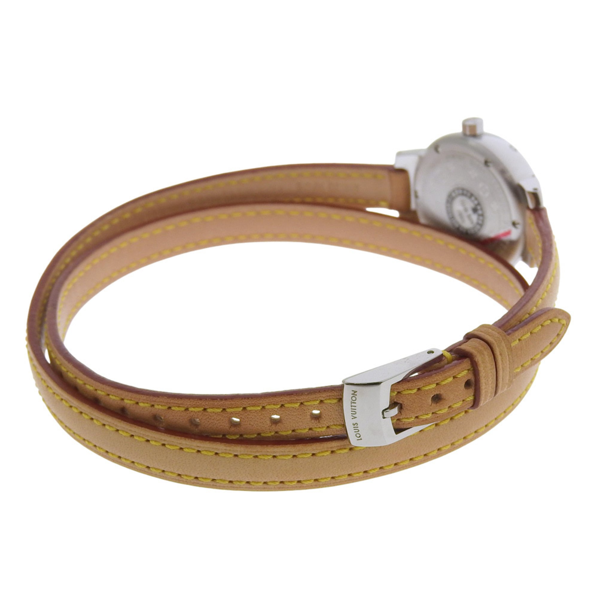 Louis Vuitton Tambour-horloge Q1211, roestvrij staal en leer, quartz uurwerk, analoge wijzerplaat, bruine wijzerplaat, damesmodel