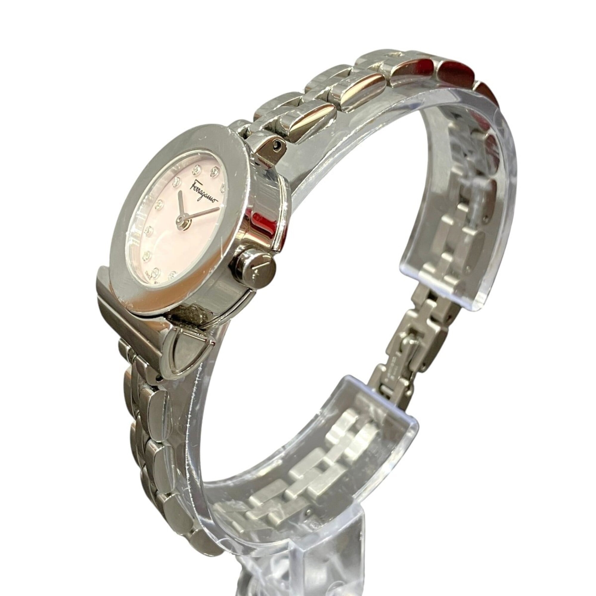 Salvatore Ferragamo Gancini watch, total weight 34.6g, stainless steel, quartz movement, pink mother-of-pearl dial, SFBF00118
