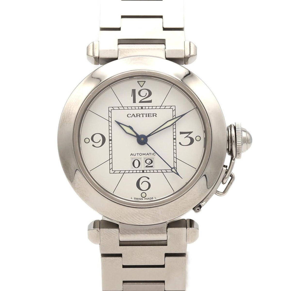 Cartier Pasha C Grande Datum W31055M7 Weiß Zifferblatt 35 mm Uhr