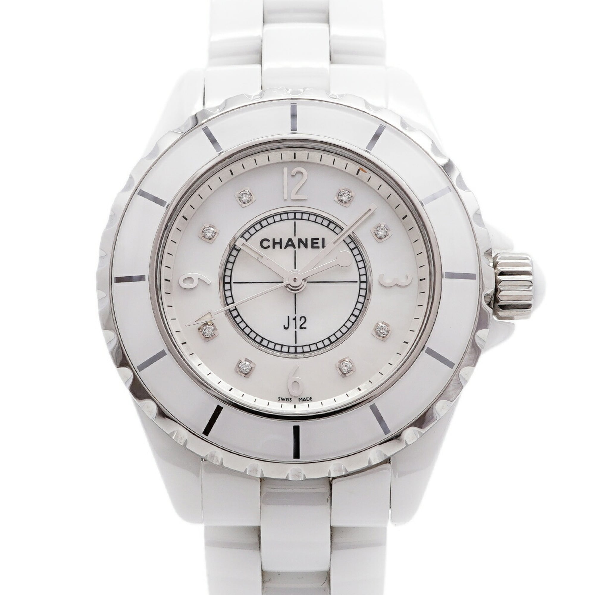 Chanel J12 8P Diamond H2422 White Dial 34mm Watch