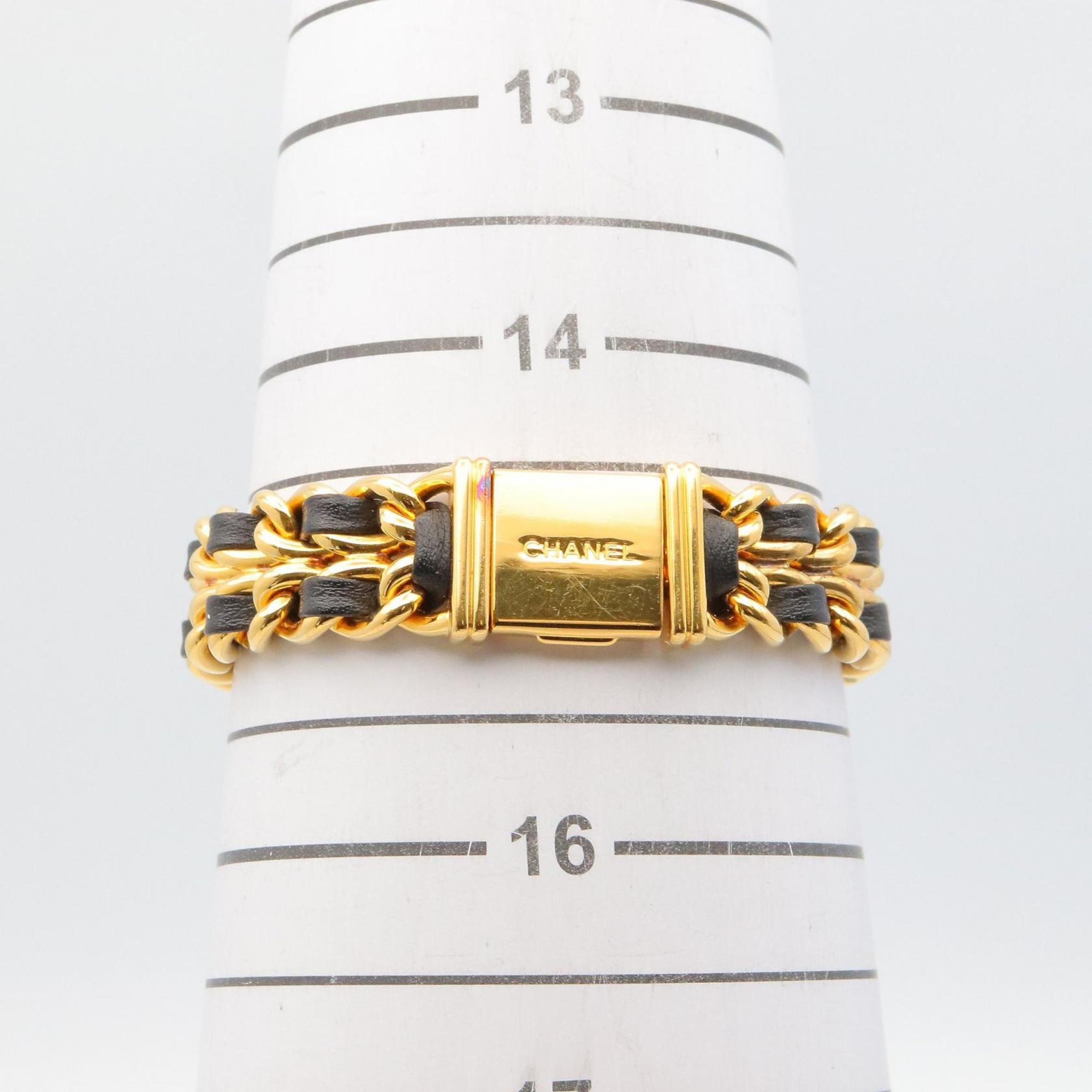 CHANEL Premiere M-horloge, verguld, met leren band, zwart, dames, H0001