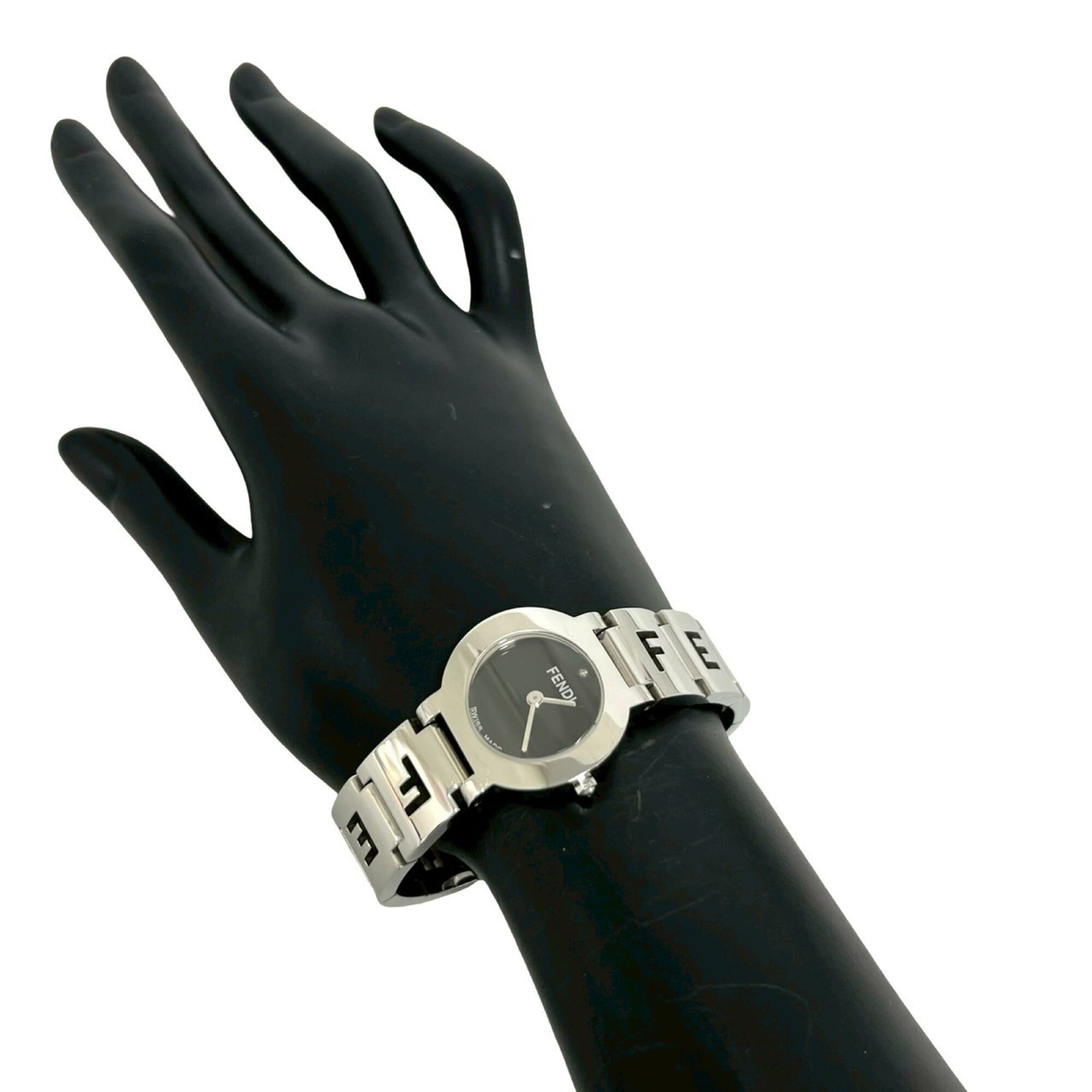 FENDI 3050L Logo Motif Stainless Steel Quartz Silver 31341