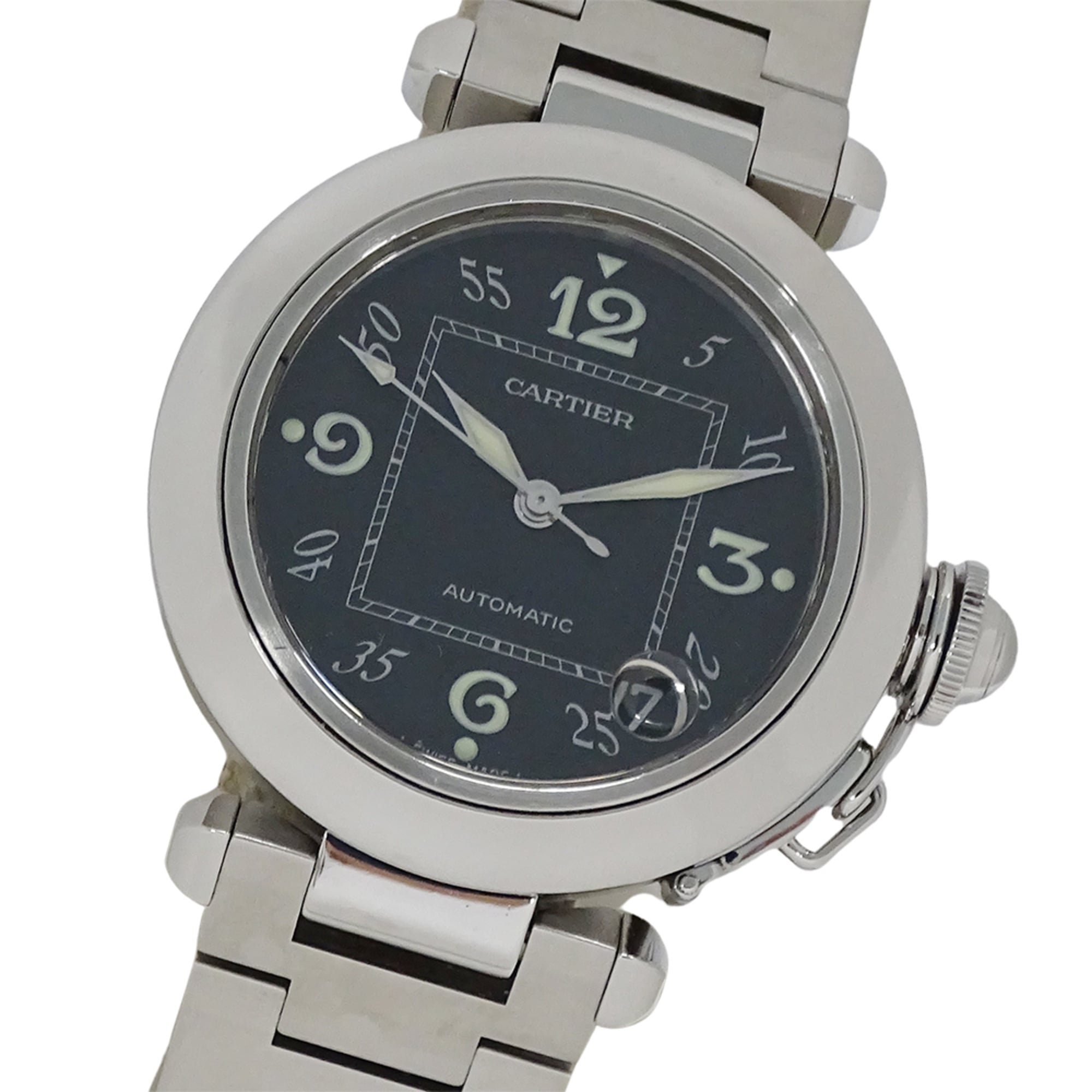 Cartier Pasha C Date Automatic Watch for Boys, Stainless Steel (SS) W31043M7, Silver & Black