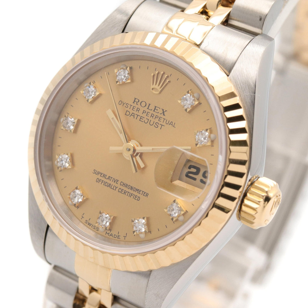 Rolex Datejust 10P Diamond 69173G Champagne, Gold Dial 26mm Watch